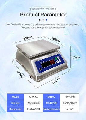 AV220V/50HZ Doppio schermo Acciaio inossidabile Tavolo impermeabile Scala elettronica 15kg