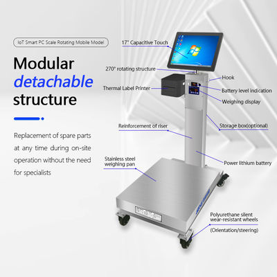 Scala di piattaforma industriale da 60 cm per 80 cm con touchscreen Android rotante da 15 pollici