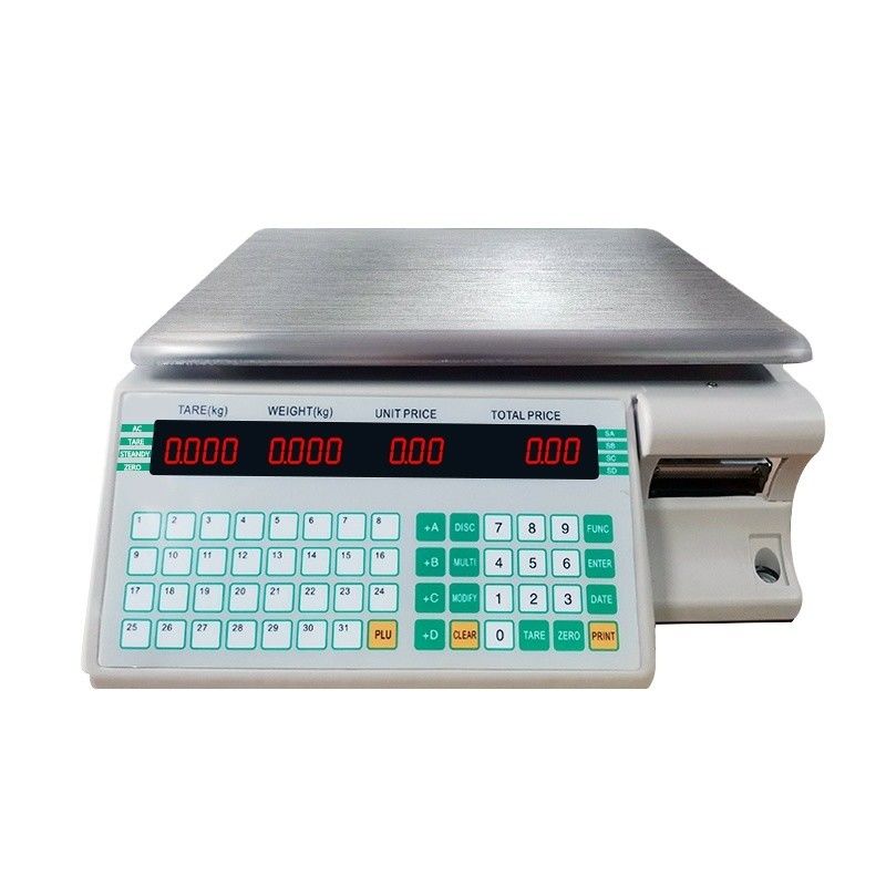 Supermercato Scale di calcolo digitale da 3 kg con etichetta a codici a barre e porta-rulli di carta
